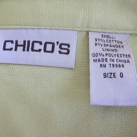 CHICO'S BRIGHT GREEN SHORT COTTON PEACOAT STYLE JACKET,LINED- Chico's SIZE 0 -XS - Picture 7 of 7